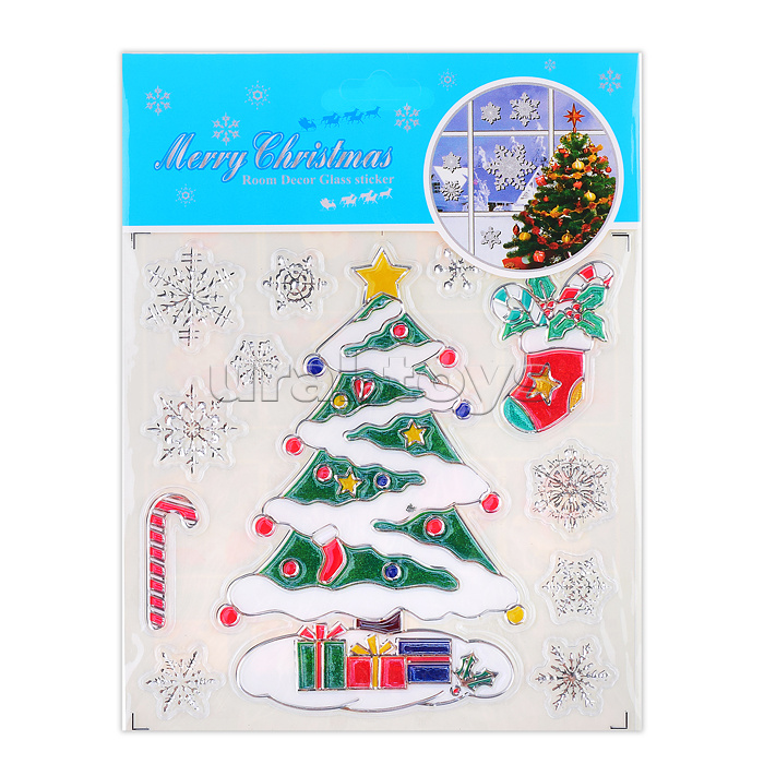 Наклейки новогодние для декора "Мороз и снеговичок" в пакете