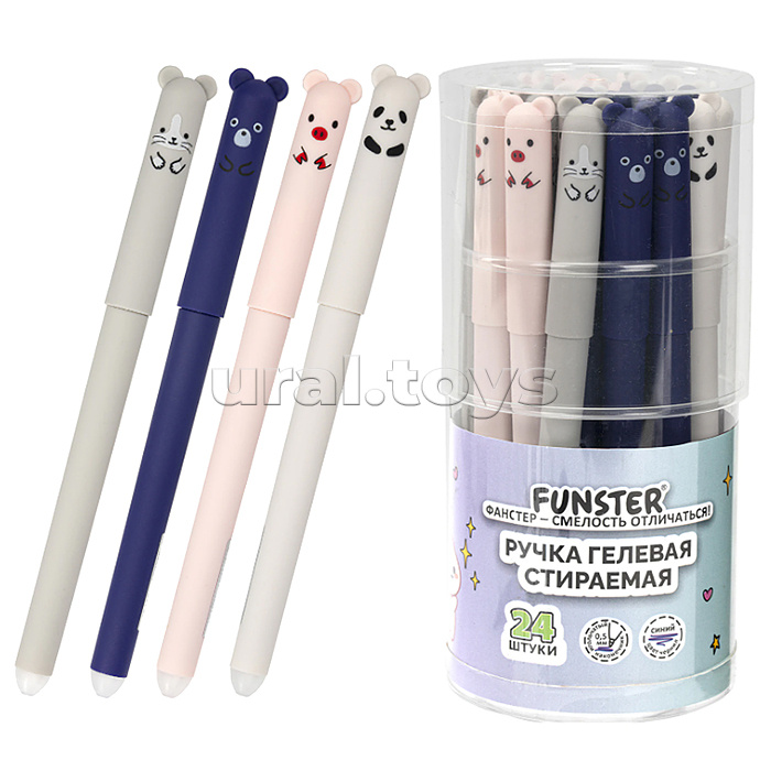 Ручка стираемая гелевая Funster (Фанстер) "Cute animals" синяя, корпус soft-touch ассорти