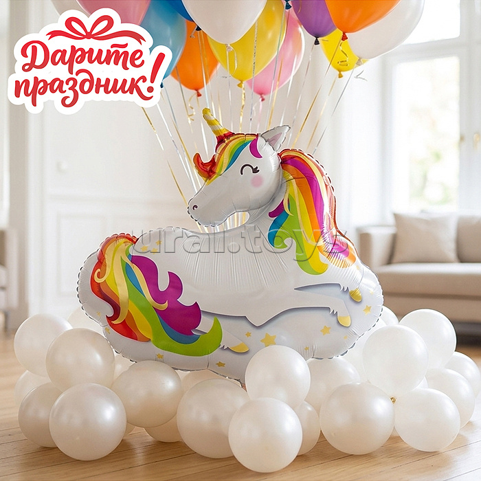 Интерьерное украшение "Фонтан из шаров. Единорог на облаке"