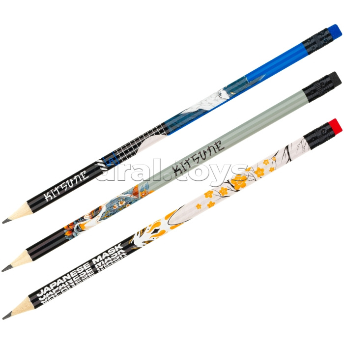 Карандаш ч/г "Kitsune" HB, заточен., с печатью, с ластиком, ассорти, туба