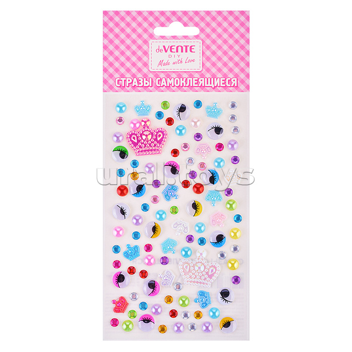 Стразы самоклеящиеся "Королевский микс" акриловые, карточка 95x170 мм, в пластиковом пакете с блистерным подвесом