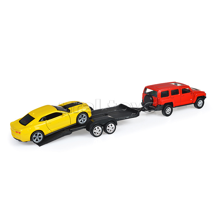 Набор 1:38, Hummer H3, Chevrolet Camaro ZL1, с прицепом, 2 шт. Набор 1:38, Hummer H3, Chevrolet Camaro ZL1, с прицепом, 2 шт.