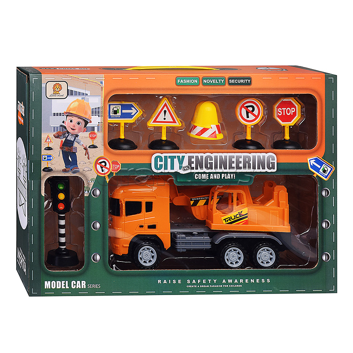 Набор с дорожными знаками "Строительная техника" , в коробке