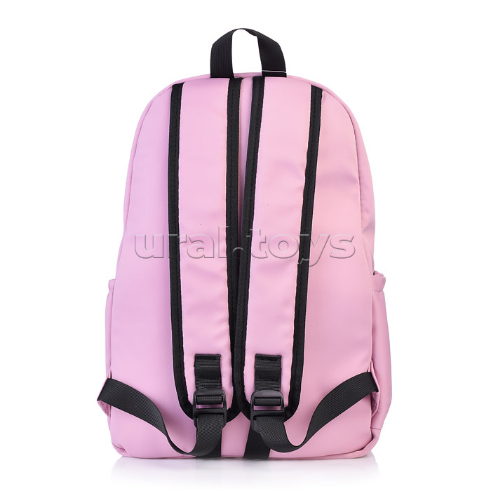 Рюкзак подростковый женский, 1 основное отделение на молнии, 1 передний карман на молнии, 2 боковых кармана, мягкий тактильный материал таслан с водоотталкивающий пропиткой, темно - розовый 43x30x15
