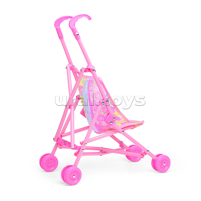 Коляска кукольная (складная, прогулочная с капюшоном, цвет розовый, с принтом) в пакете