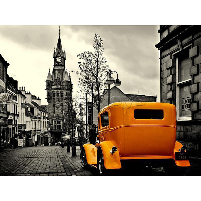 Алмазная мозаика с нанесенной рамкой 40х50 "Ретро такси в Лондоне" (16 цветов)