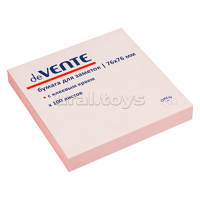 Клейкая бумага для заметок 76x76 мм, 100 листов, офсет 75 г/м², розовая