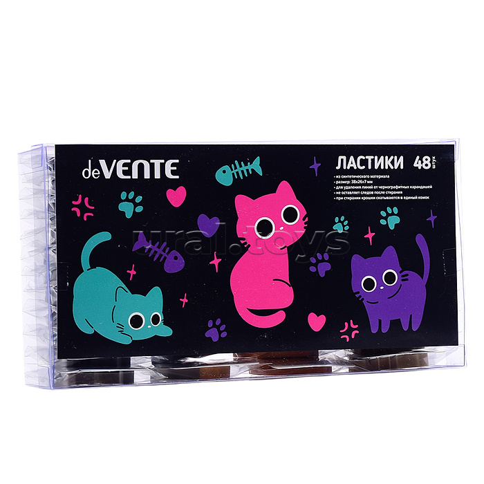 Ластик "Funny Cat" в форме кошек, 38 x 26 x 7 мм, ассорти 4 цвета, в индивидуальной упаковке со штрих кодом