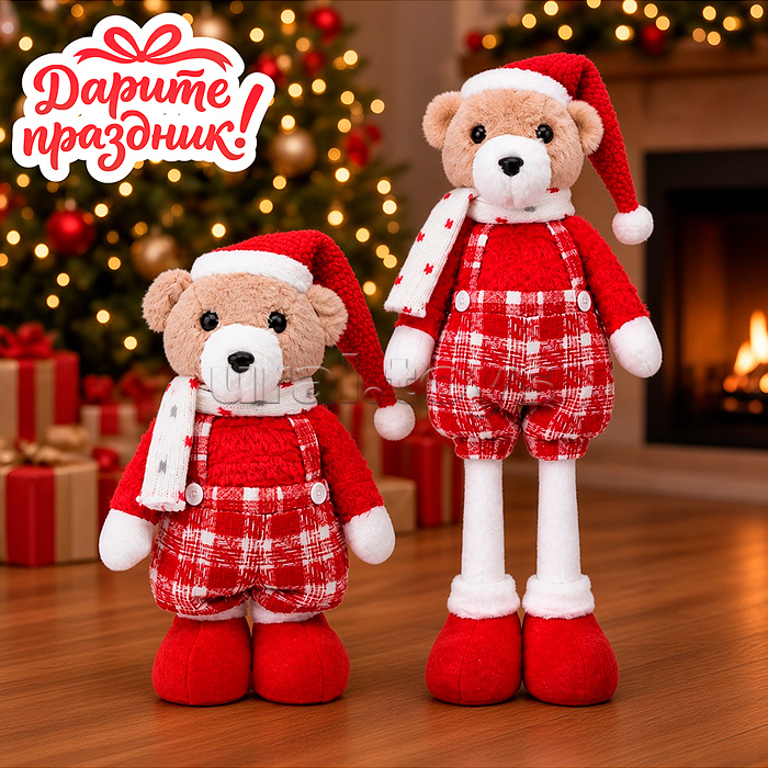 Новогоднее украшение "Медвежонок" в красном остроконечном колпаке