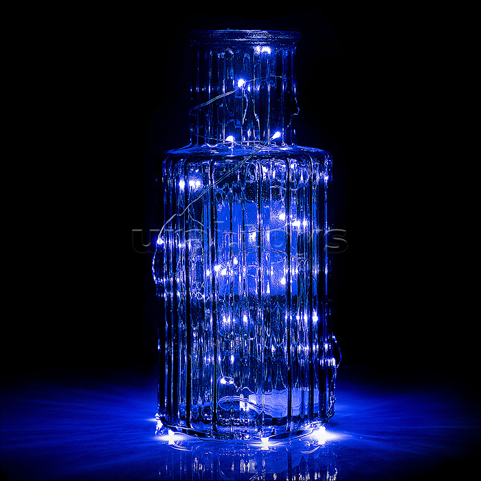 Электрогирлянда светодиодная, на солнечной батарее, 10 м, 100 ламп, синий