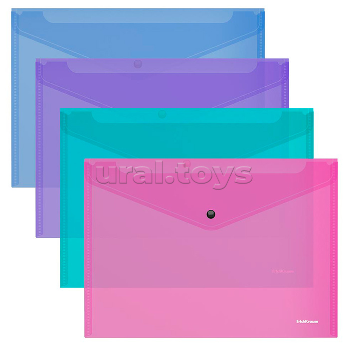 Папка-конверт на кнопке пластиковая Fizzy Vivid, A4, полупрозрачный, ассорти