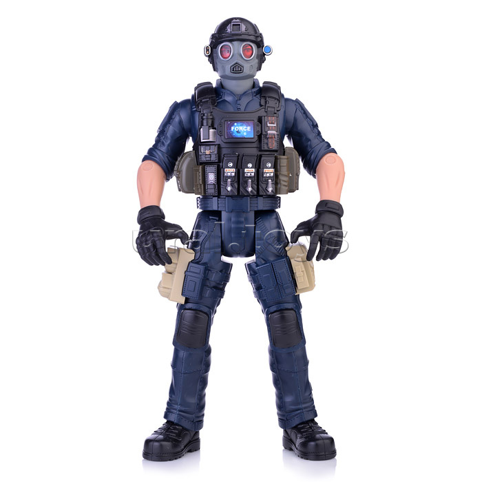 Солдат 31 см с оружием "Настоящий боец" BOX 40,5x15x6,5см, спецназовец в противогазе