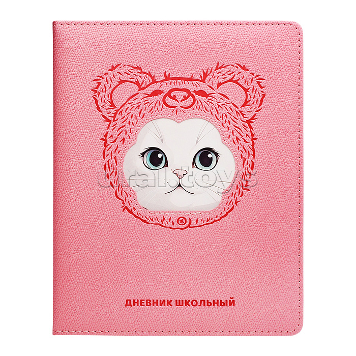 Дневник 1-11 кл. "Белый кот в шапочке" кожзам: А5+; твёрдый переплёт с поролоном