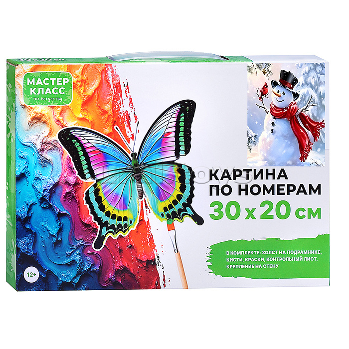 Картина по номерам "Снеговик с птичкой" 30*20 см.