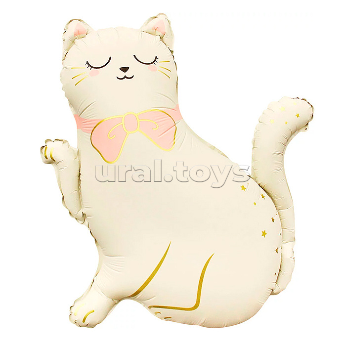 Шар (27''/69 см) Фигура, Кошечка с бантом, Сатин, 1 шт. в уп.