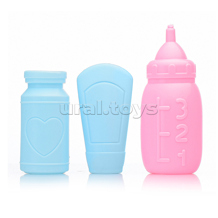 Набор аксессуаров для куклы ( набор посуды,бутылочки, соска+горшок) в пакете