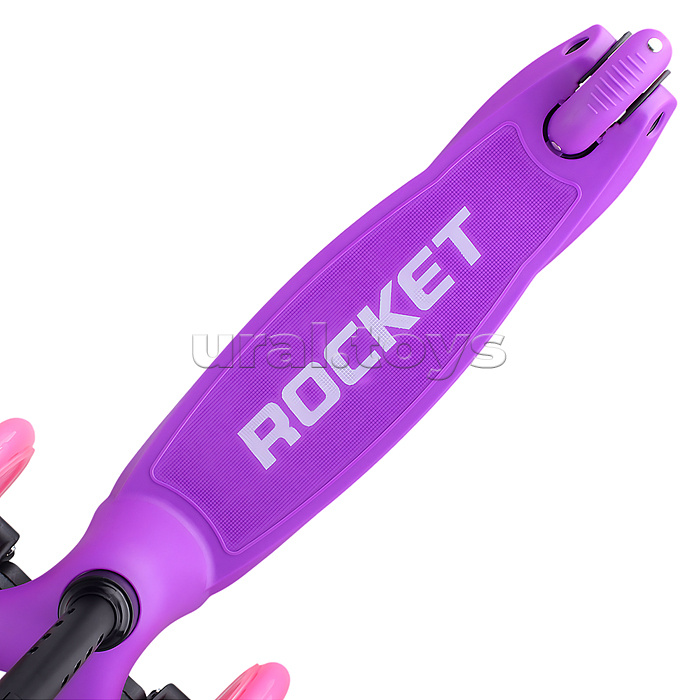 Самокат 3-х колесный ROCKET,колеса PU со светом, светящаяся стойка, ABEC 7, фиолетовый