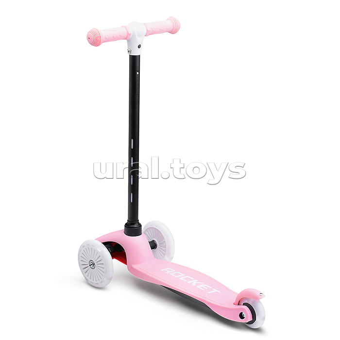 Самокат 3-х колесный ROCKET,колеса PU со светом, светящаяся стойка, ABEC 7, розовый