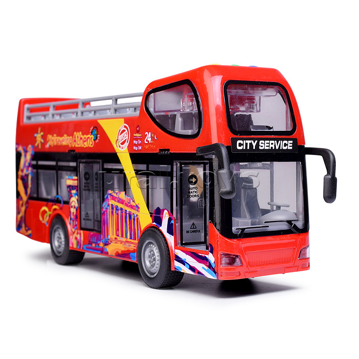 Машина "Автобус туристический" (свет, звук) цвет красный,в коробке