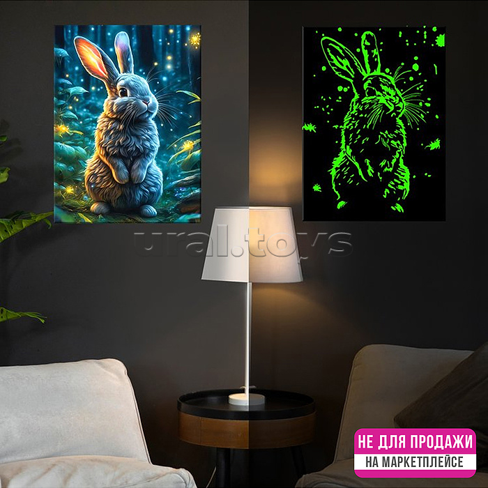Картина по номерам со светящейся краской 40х50 "Кролик в сказочном лесу" (29 цв.) НЕ ДЛЯ ПРОДАЖИ НА МАРКЕТПЛЕЙСАХ