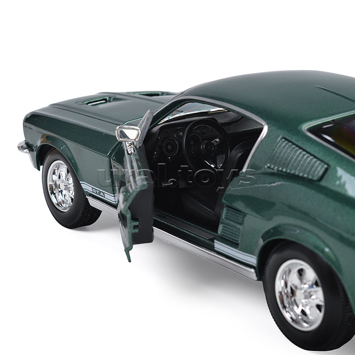 Машинка die-cast 1967 Ford Mustang Fastback, 1:18, тёмно-зеленая, открывающиеся двери