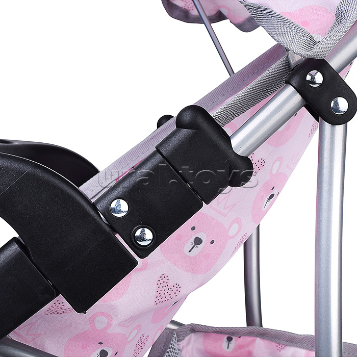 Коляская кукольная металлическая, 3-х колесная, с корзиной, козырьком и столиком