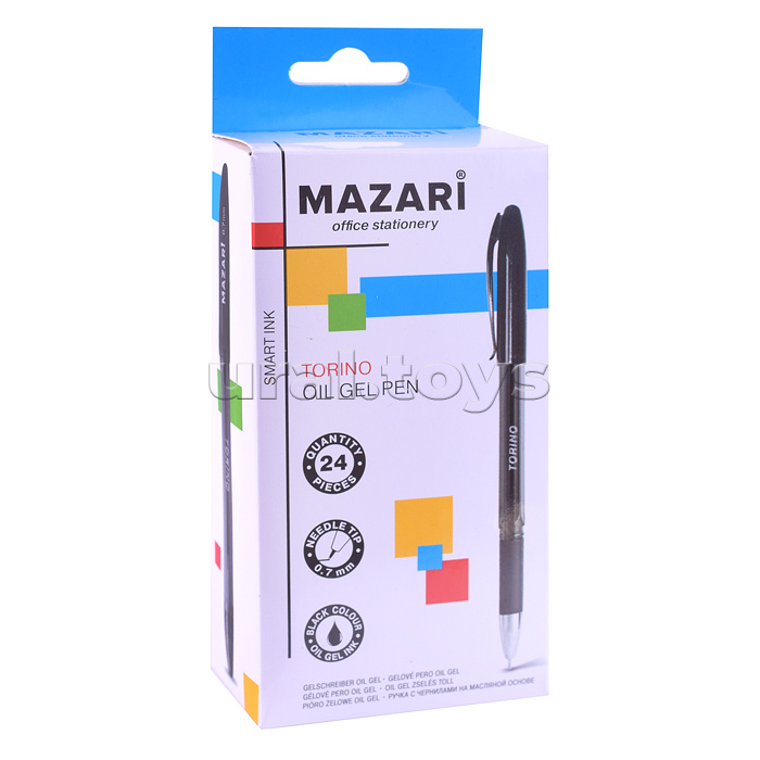 Ручка шариковая Torino, черная, серия Smart Ink, чернила на масляной основе (Индия), игольчатый пиш.узел 0.7мм (Индия), корпус пластиковый прозрачный цветной, с резиновым грипом, сменный стержень 136.5мм, картонная упаковка