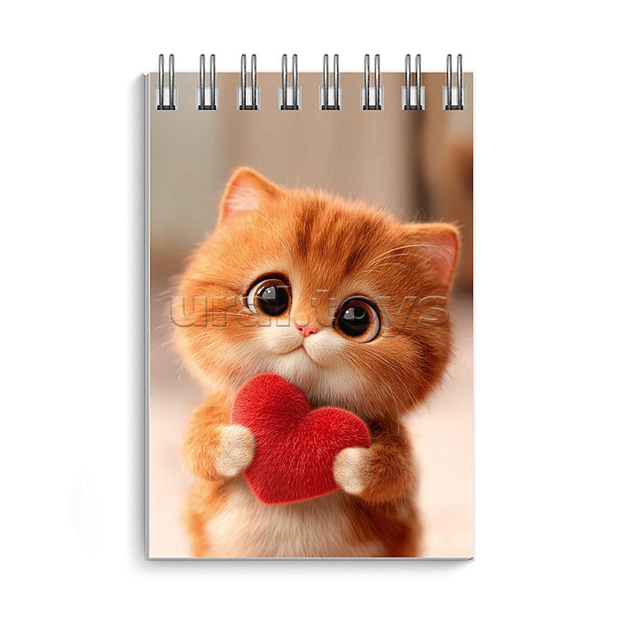Блокнот А7 40л. "Котик с сердечком" белый офсет 65 г/м² клетка гребень по короткой стороне