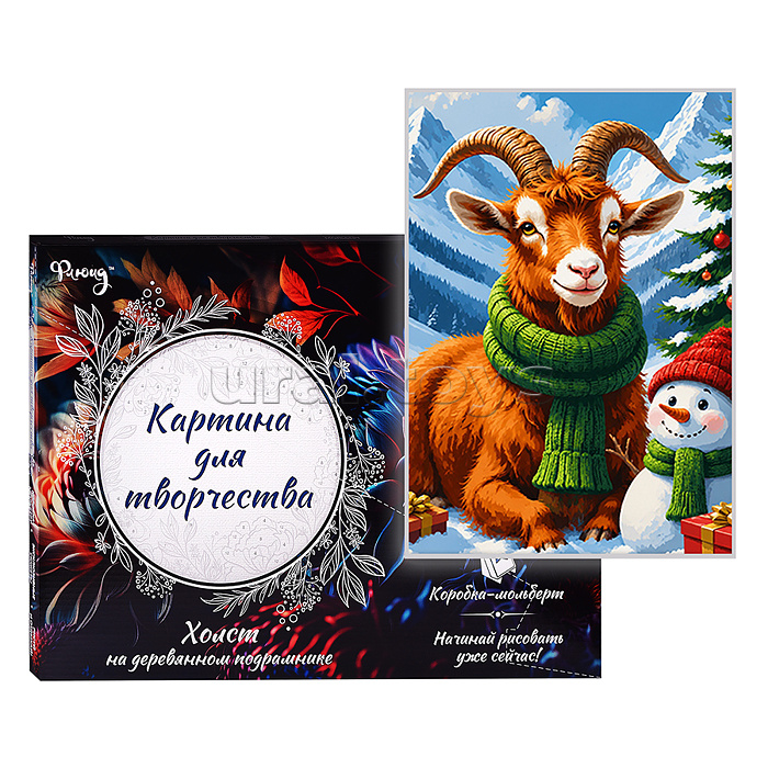 Картина по номерам 30х40 "Новогодняя коза и снеговик" (20 цветов)
