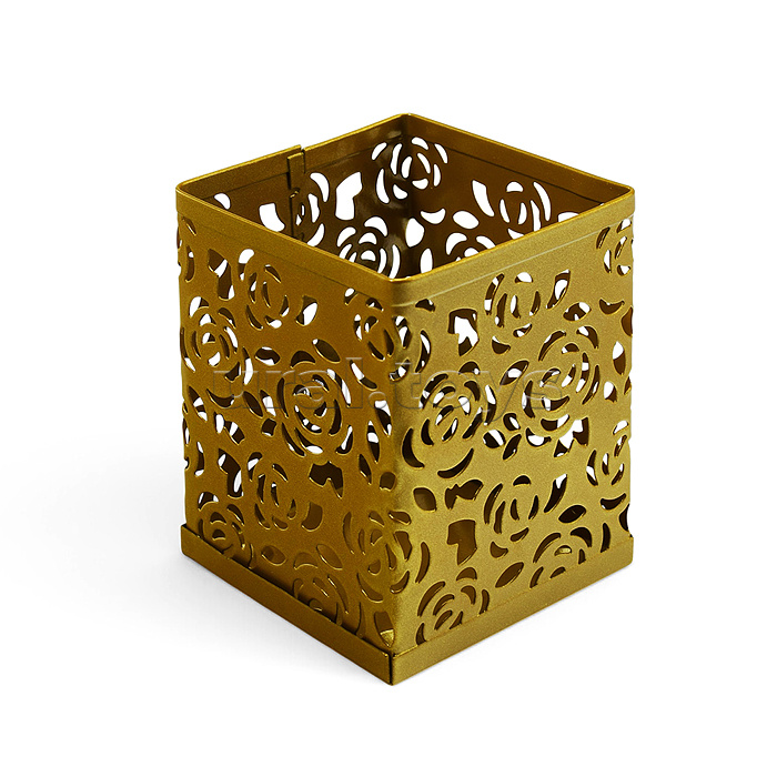 Подставка для пишущих принадлежностей "My Gold" 8x8x9,8 см, квадратный, ажурный сетчатая металлическая, золотистая