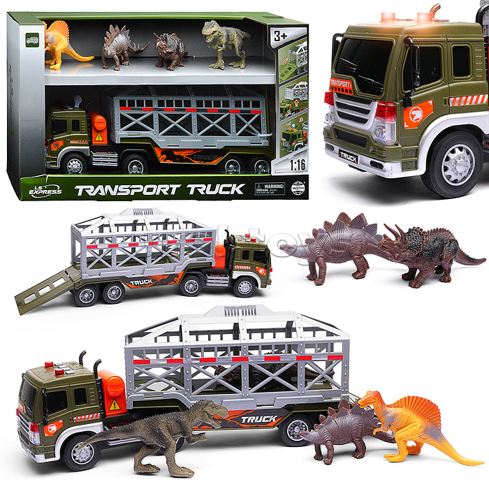 Машина "Дино перевозчик" 1:16 (свет, звук) в коробке