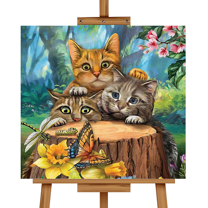 Мозаика алмазная "Котятки" (с гирляндой) 20*20см.