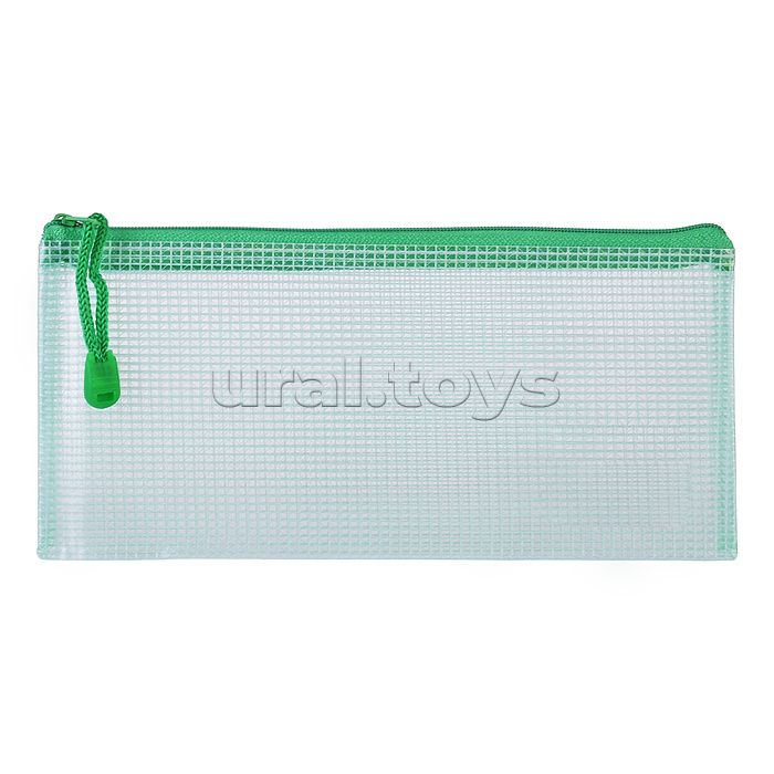 Папка на молнии DL (235x108 мм) тонированный армированный ПВХ 280 мкм, цветная текстильная молния, 4 цвета ассорти