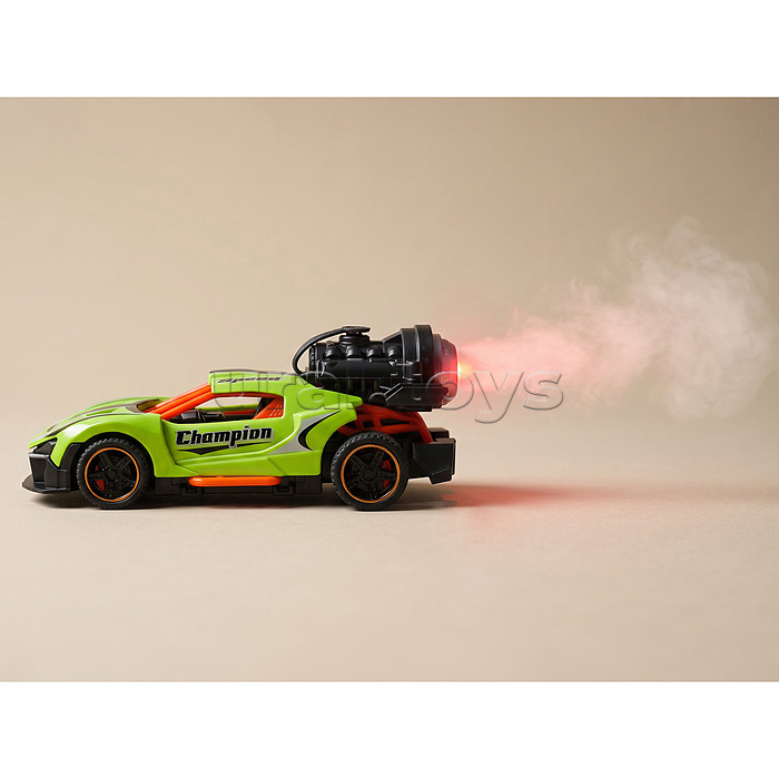Гоночная машинка свет, звук с имитацией дыма, 1:32, Fast Racers, зелёная