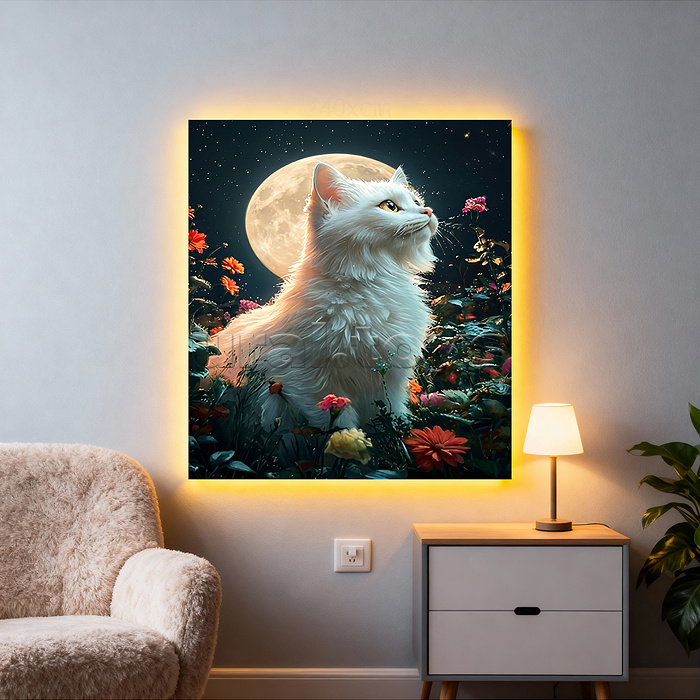 Мозаика алмазная "Белая кошечка" (светится в темноте) 20*20 см.
