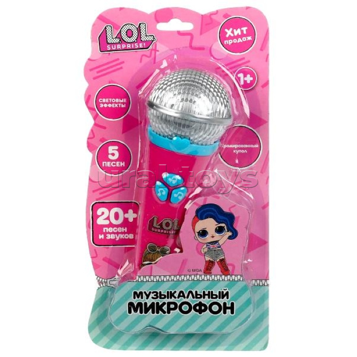 Музыкальный микрофон "Лол" (20 песен и звуков. блист.бат.) в коробке