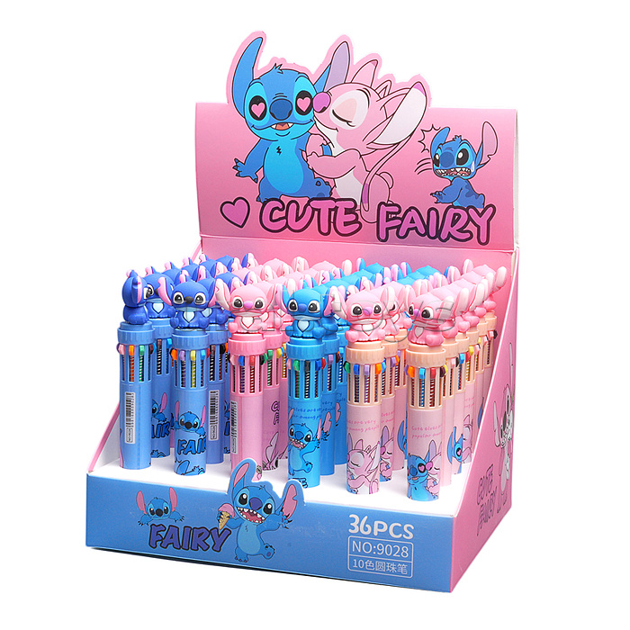 Ручка шариковая автоматическая "Ушастик" 10-ти цветная, пулевидный пиш.узел 0.7мм, корпус пластиковый цветной, 6 дизайнов, картонный дисплей