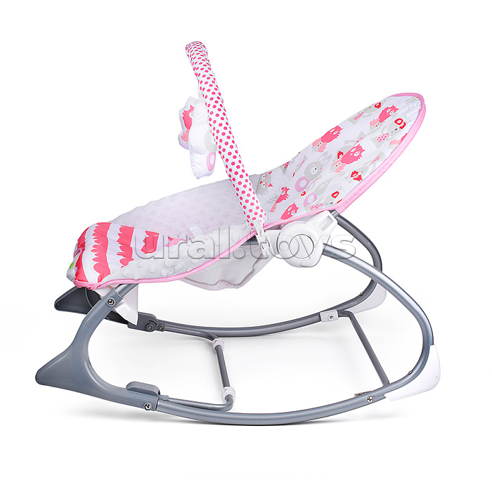 Шезлонг детский "Сова и зайчик" розовый, с вибрацией, в коробке