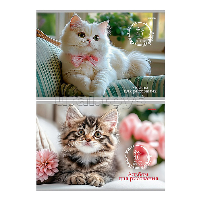 Альбом для рисования 40л. скрепка "Милые котики" А4