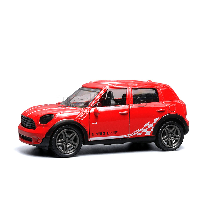 Красная с белым рисунком инерционная машинка die-cast , 1:32