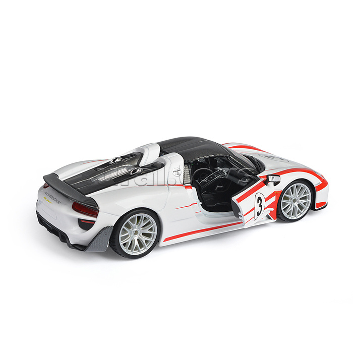 Гоночная машинка die-cast Porsche 918 Weissach, 1:24, белая, открывающиеся двери