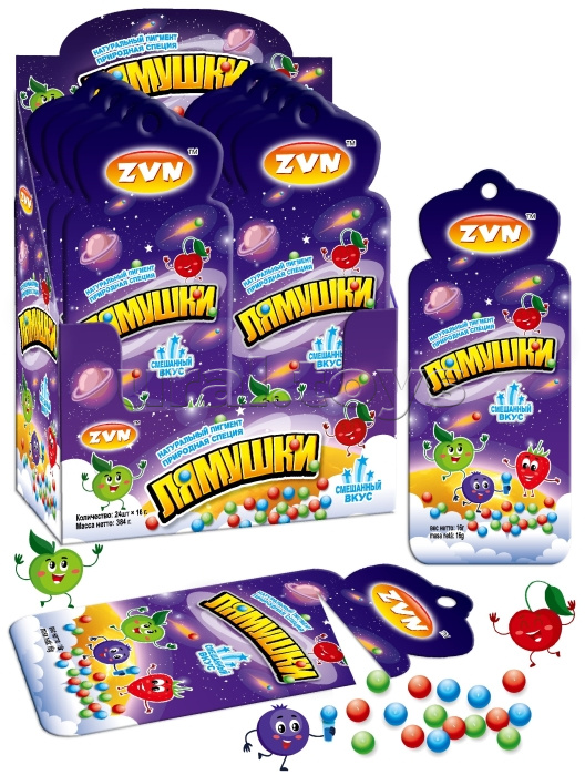 Жевательные конфеты "Лямушки" с фруктовым вкусом ZVN ТМ 12г*24шт
