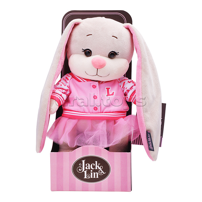 Зайка Лин в розовом бомбере с юбочкой, 20 см