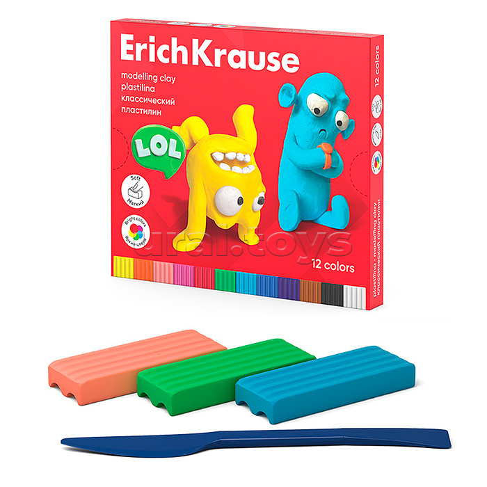 ТОП Пластилин классический Jolly Friends 12 цветов со стеком, 216 г.