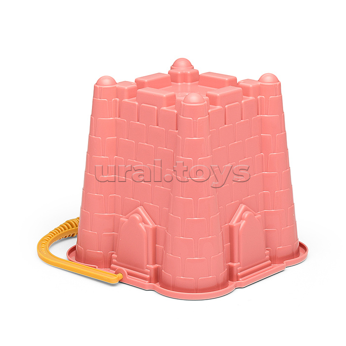 Набор №693: ведро-замок большое №2, ситечко-крепость большое, лопатка №5, грабельки №5, 2 формочки, лейка малая №4 (розовый)