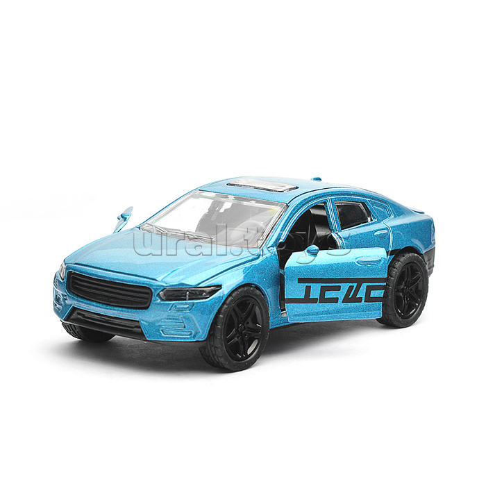 Синяя инерционная машинка люкс с принтом die-cast, 1:32, открывающиеся двери