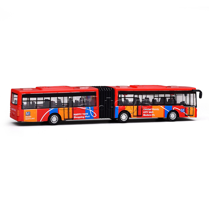 Автобус металлический городской с гармошкой, инерционный, масштаб 1:64 (красный)