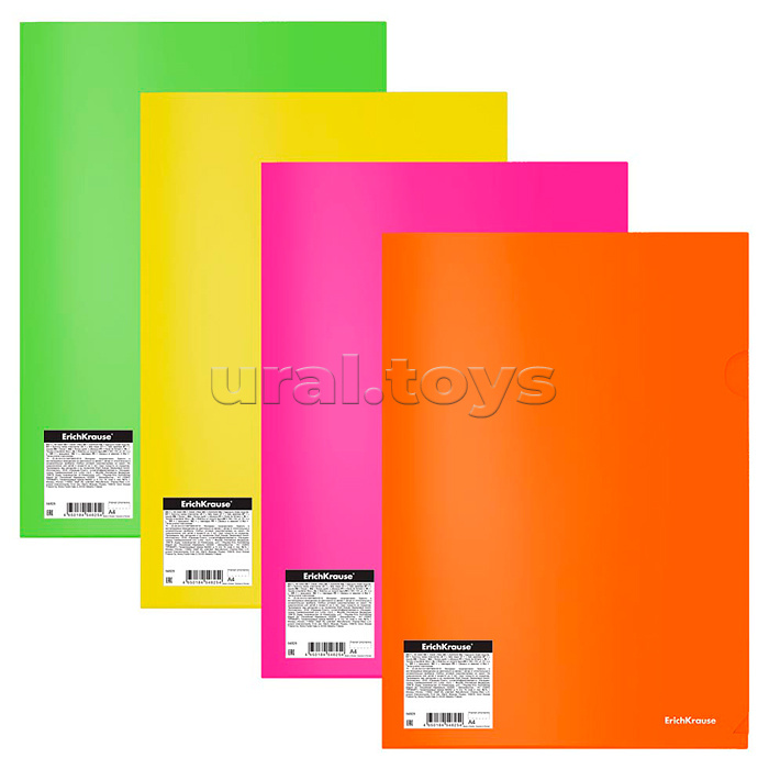 Папка-уголок пластиковая Glossy Neon, A4, полупрозрачный, ассорти