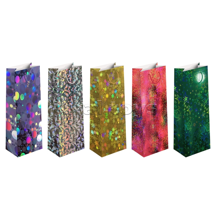 Пакет бумажный бутылочный ST эффект: голография, 12x36x12см.