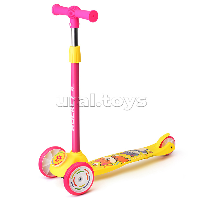 Самокат трёхколёсный ROCKET колёса световые PVC, цвет розово-жёлтый